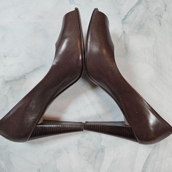 J. Vincent brown leather peep toe pumps, size 9.5 - Picture 4 of 7